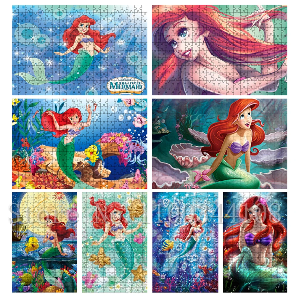 Rompecabezas de La Sirenita para adultos, rompecabezas de papel de la princesa Ariel de Disney para descomprimir, juguetes de ensamblar,