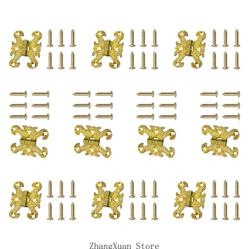 Kleine Holzkistenscharniere, 10 dekorative Metalleinheiten zur Schmuckaufbewahrung, Geschenkverpackung und Schatzkisten 3XUF – Detail 2