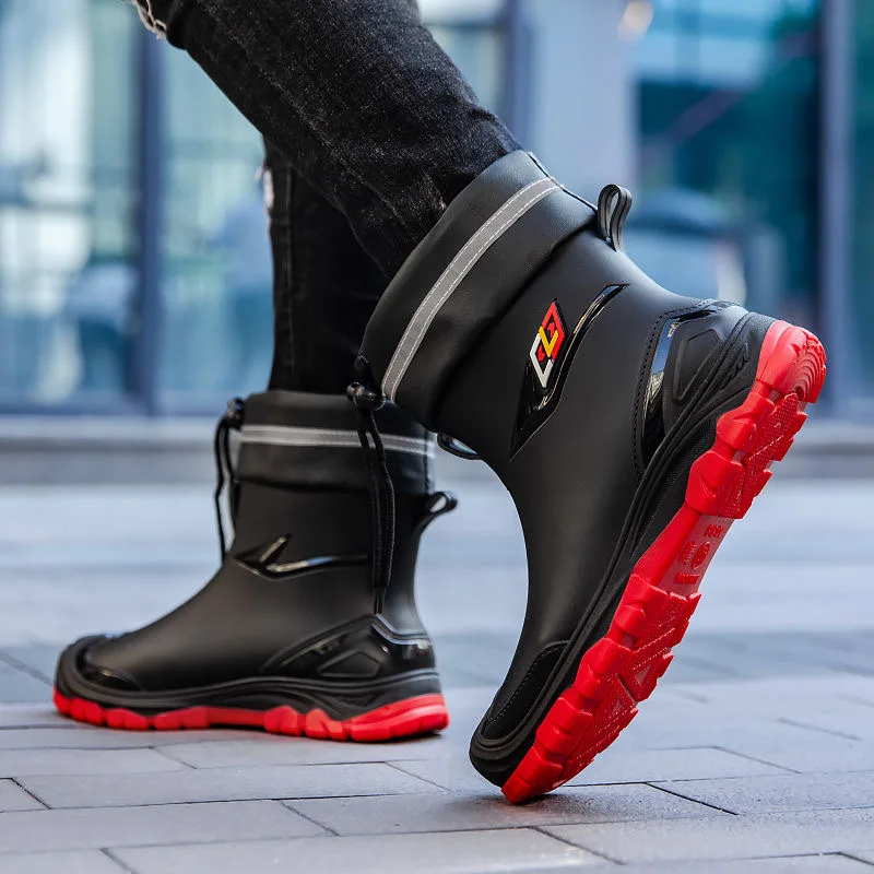 

Универсальные мужские резиновые сапоги для работы на открытом воздухе в британском стиле с противоскользящим водонепроницаемым шнурком и барабаном, четырехсезонные универсальные мужские резиновые сапоги