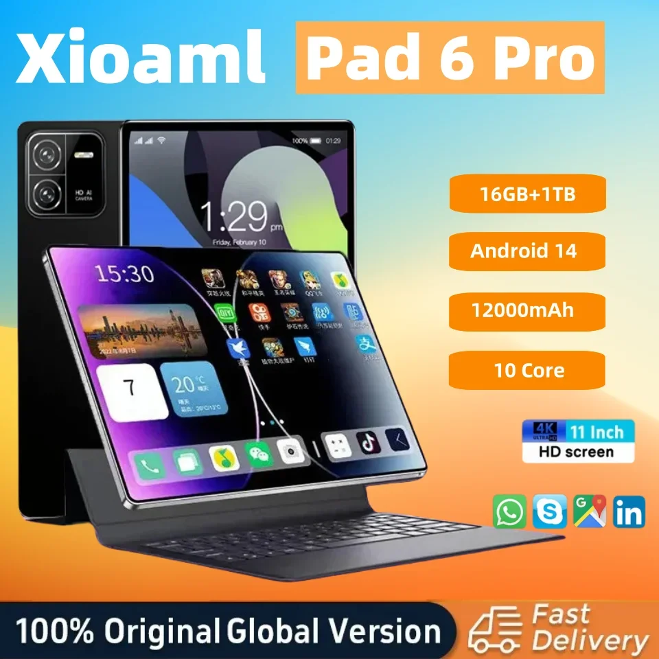 

Tab Xioaml Pad 6 PRO 5G 2025 NEW Tablet Android14 16GB 1TB 11Inch 12000mAh Dual SIM GPS Bluetooth WiFi WPS Full Screen Tablet PC