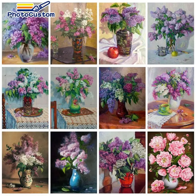 

PhotoCustom Diy Painting By Number Flower Vase Drawing On Canvas Painting By Number Painting Living Room Decor