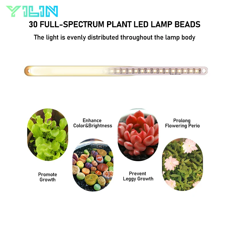 LED Light Beam Desktop Plant Grow Light Bar 25.6cm/10inch Full Spectrum Growing Line Lamp With Timer For Indoor Plants Growth