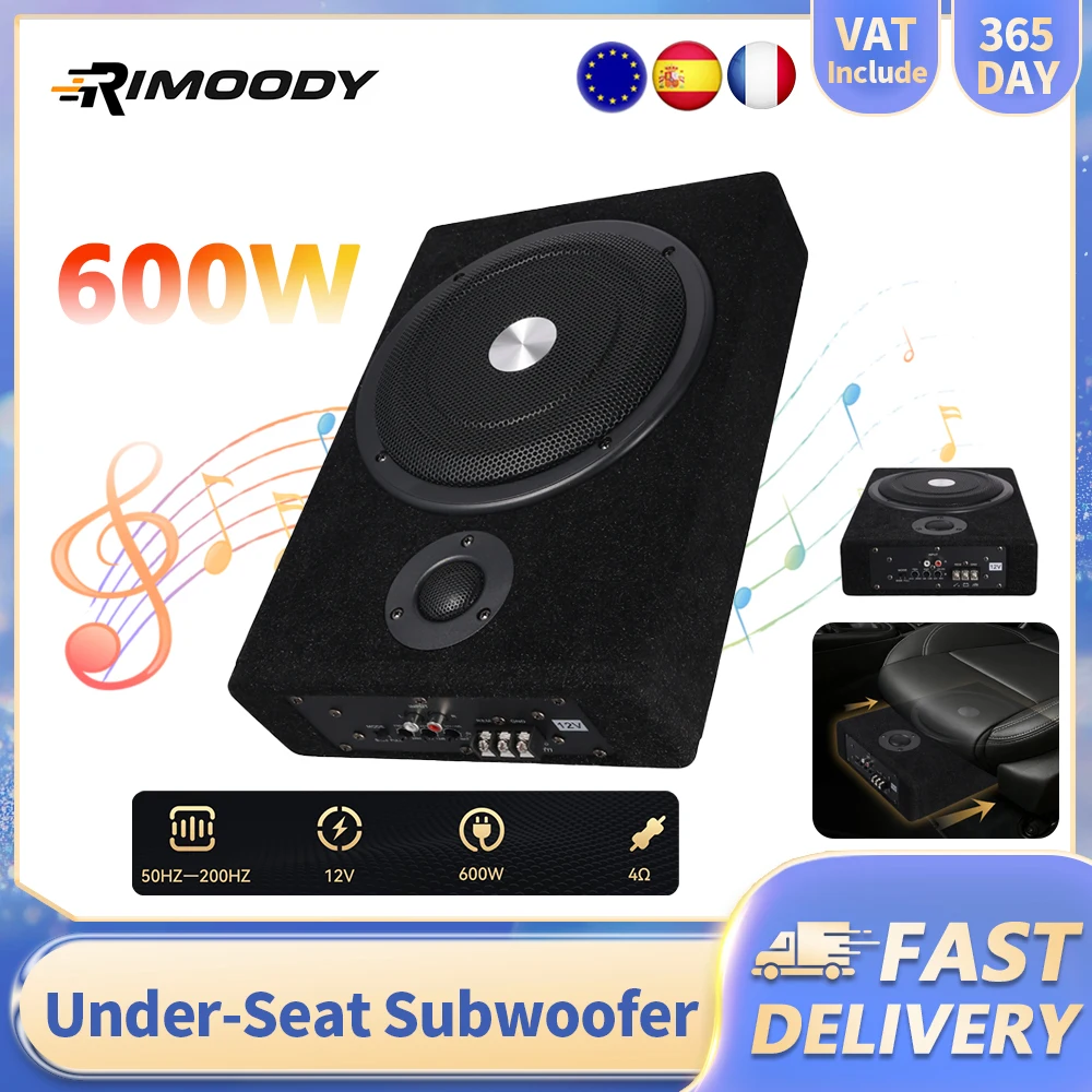 Rimoody Subwoofer ultrasottile da 8 pollici 600 W sotto il sedile per auto camion con kit amplificatore altoparlante con amplificatore ad alta potenza 50-200 HZ