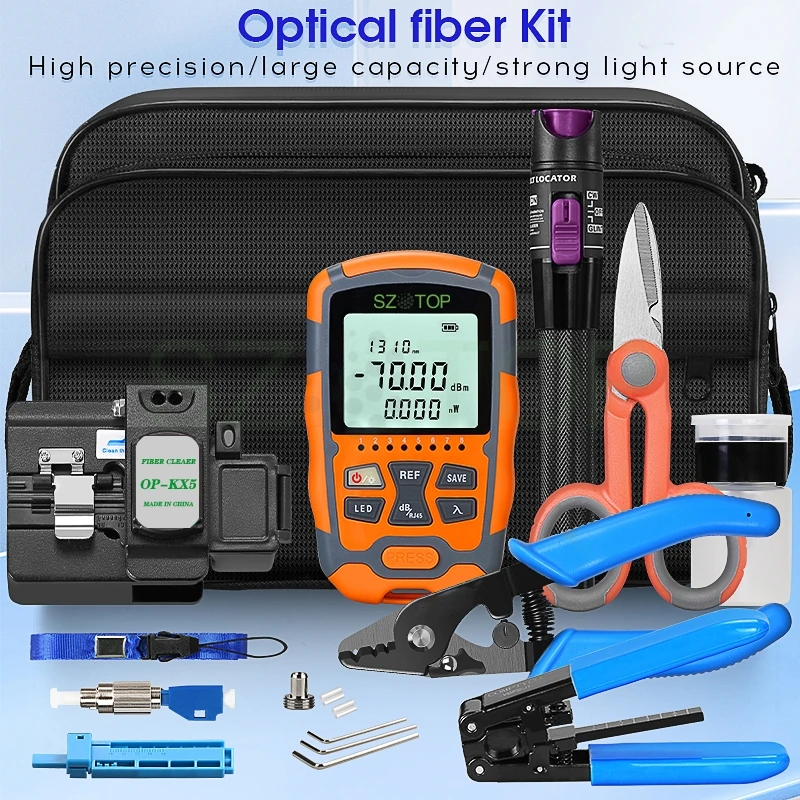 

-50~+26dbm -70~+10dbm Optical Power Meter and 30mw Visual Fault Locator Black Fiber Cleaver FTTH Fiber Optic Tool Kit 30mw DIY