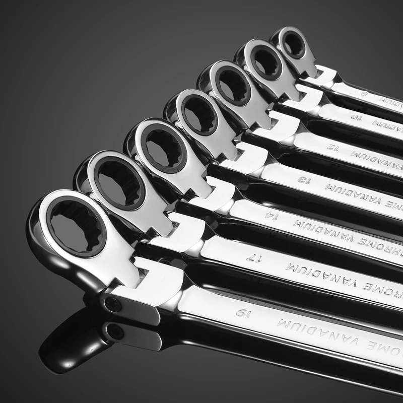 Flex-Head Ratcheting Combination Wrench Set, 72-Tooth Spanner Gear Ring Ratchet Sets Metric Standard Suitable For Tight Space