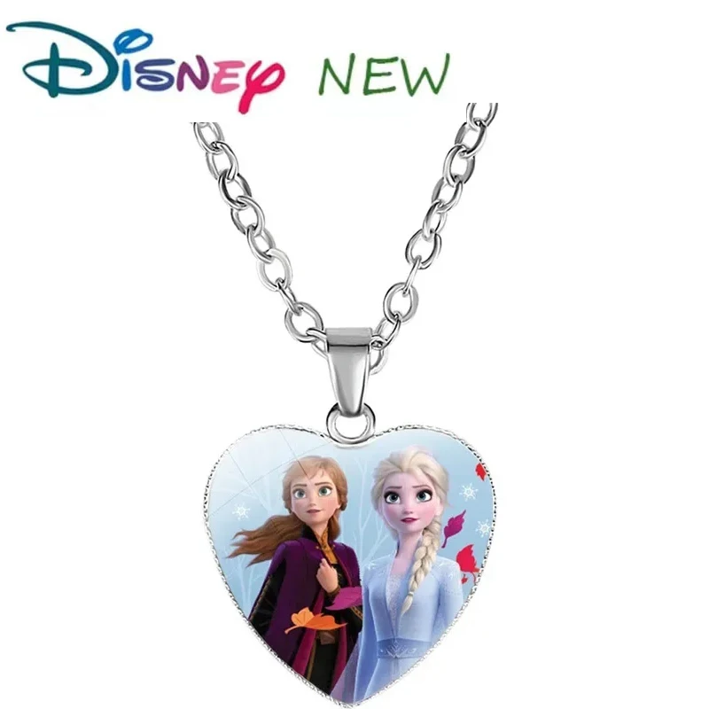 

Disney Necklace Elsa Anna Frozen Princess Series Jewelry Accessories Heart Shaped Gem Pendant Necklaces Girls Kids Birthday Gift