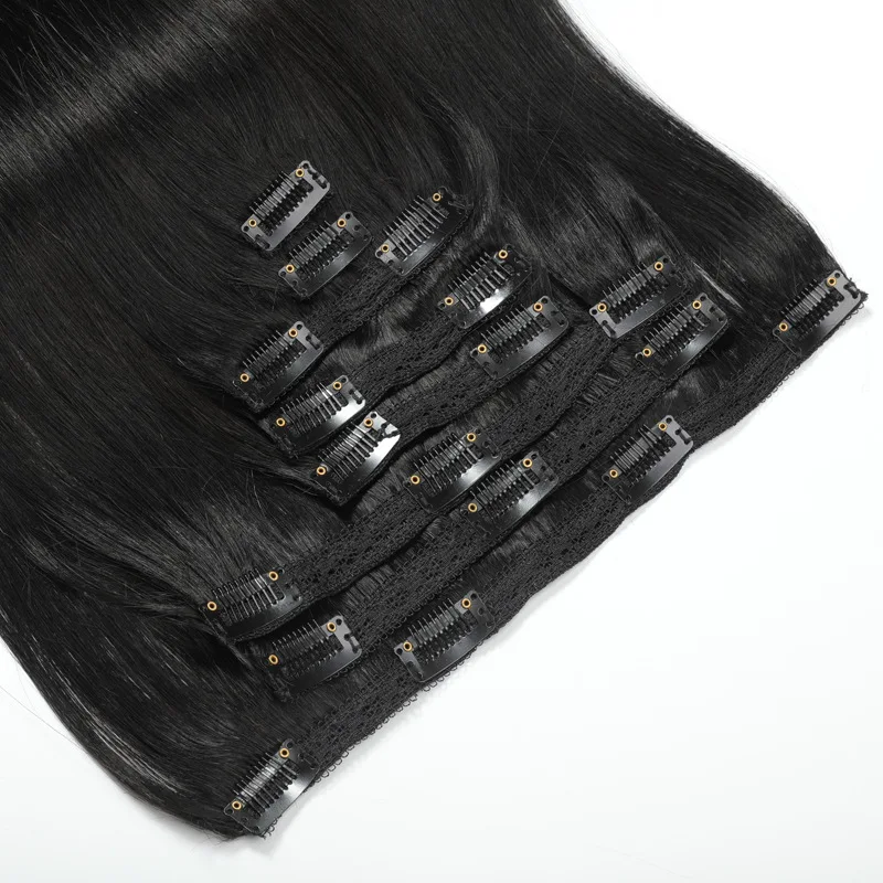 120g conjunto de grampos de cabelo humano em linha reta em extensões de cabelo preto natural 8 peças para cabeça cheia clipe ins pacotes virgem brasileira