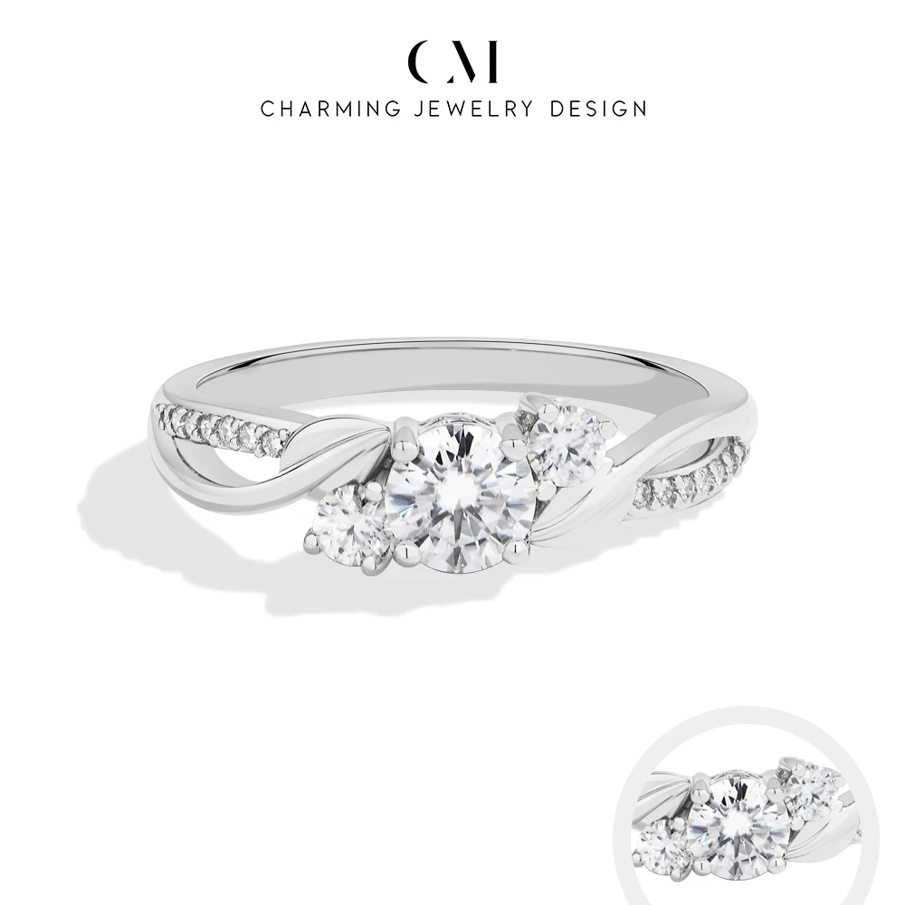 

CHARMING 2026 Luxury Sparkling Round-cut Moissanite Ring curved band S925 for Women party special-Gift Anniversary engagement