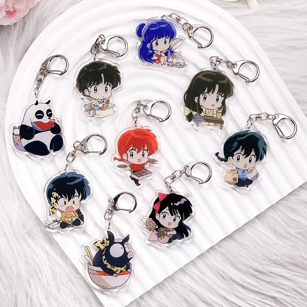 1/9PCS Anime Ranma ½ Llavero de acrílico para coche, accesorios de dibujos animados para bolsos, colgante divertido y lindo para mochila, soporte para llaves, regalos para amigos