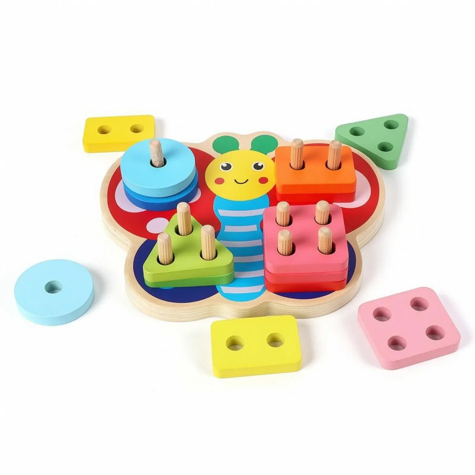Butterfly Puzzle with Pegs Natural Wood Sorting and Stacking Toy Multicolor