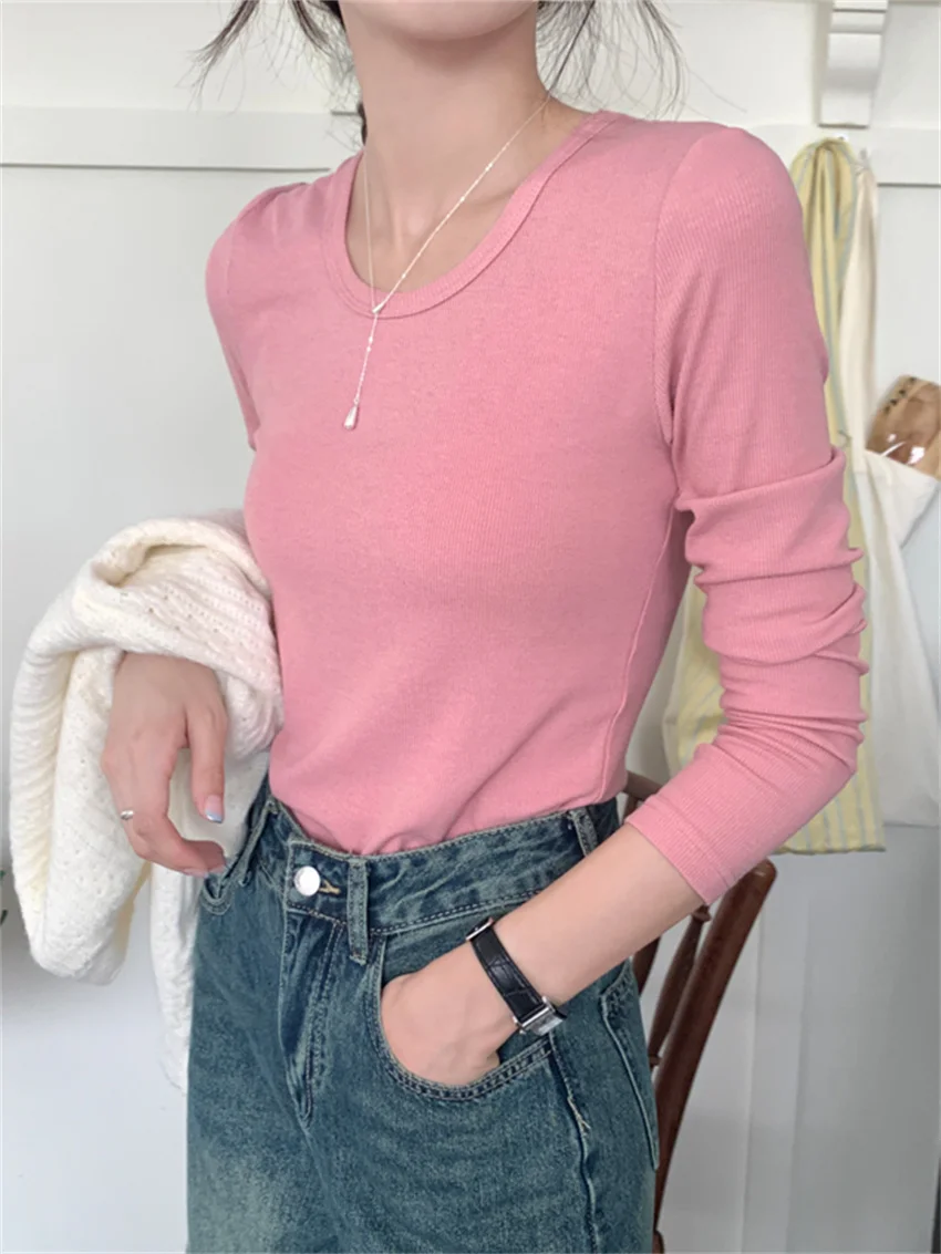 الغريبة كيتي سليم تيز المرأة الصلبة شيك قاع الخريف جديد 2024 عادية كم كامل الخريف اليومية كل مباراة موضة تي شيرت