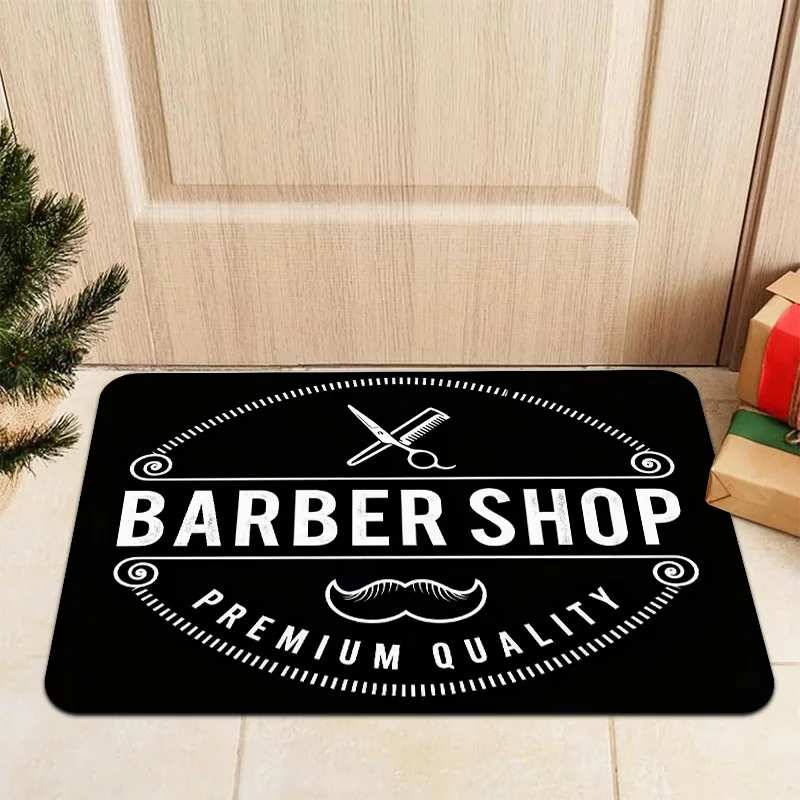 Door Mat for Barbers Featuring a Golden Barber Pole And Scissors Non-Slip Mat  for Both Indoor And Outdoor Use, Machine Washable