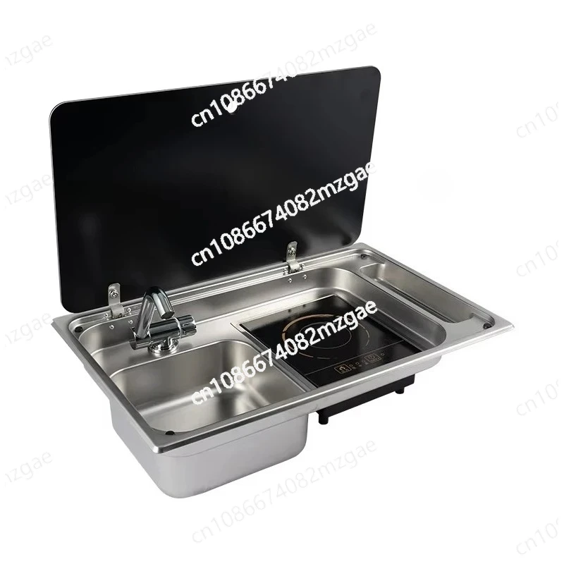 

Индукционная плита-комбинация для автодома: варочная панель с раковиной, стеклокерамической поверхностью и крышкой из нержавеющей стали 304 SUS для караванов и автодомов