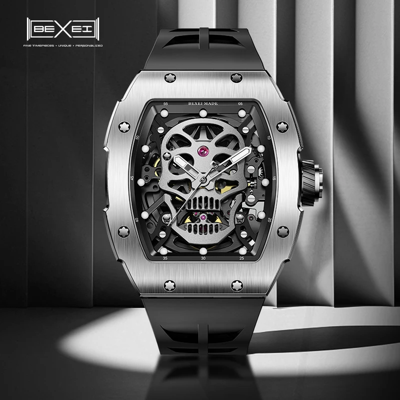 Haofa 9801 Skull Series Man Watch Automatic Mechanical Skeleton Movement Stainless Steel Watches for men Luminous Fashion