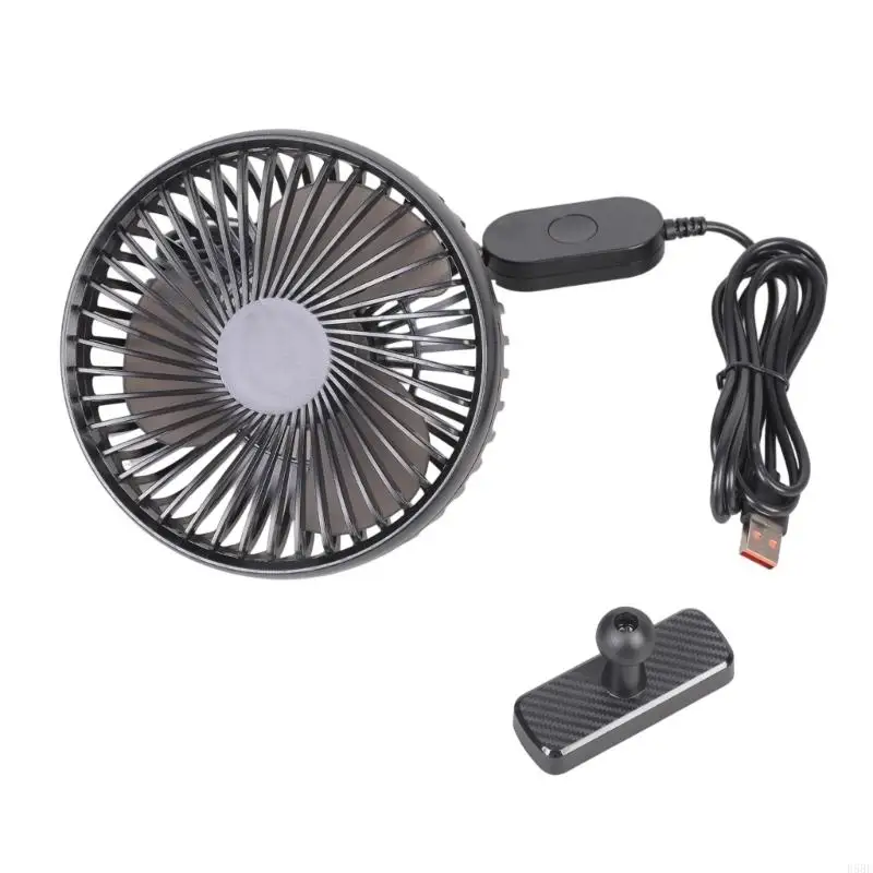 D5BE USB Car Dashboard Cooling Fan 3 Speed Single Head Fan 360 Degree