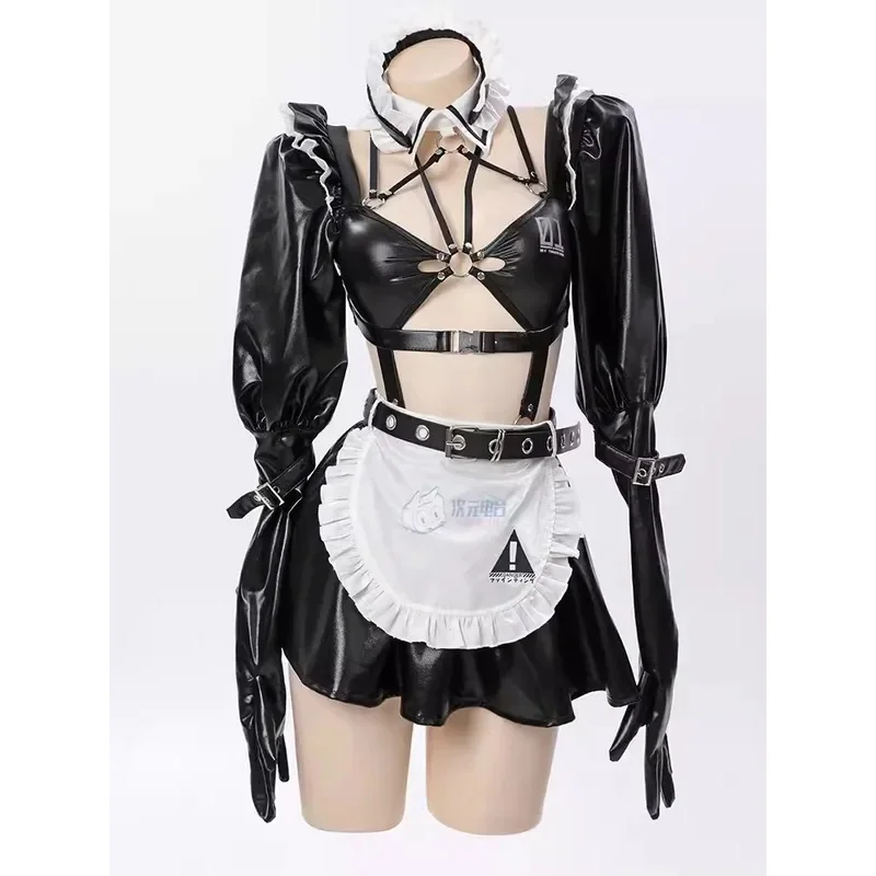 

Anime Mikuu ku Cosplay Costume Mi Cos ku Maid Battle Sexy Dress Halloween Costumes For Women Men Pu leather Wig mb.3
