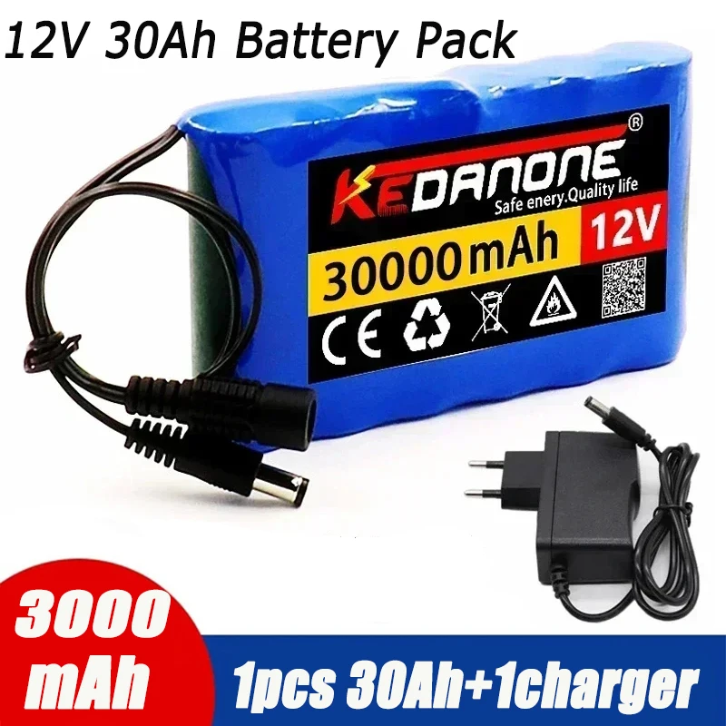 NEW Portable Super 12V 30000mah Battery Rechargeable Lithium Ion Battery Pack Capacity DC 12.6v 30Ah CCTV Cam Monitor + Charger