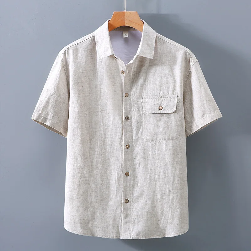 

Linen Breathable Shirt Men's Summer Thin Short Sleeve Casual Loose Sun Protection Classic Style Workwear Pocket Design Shirt