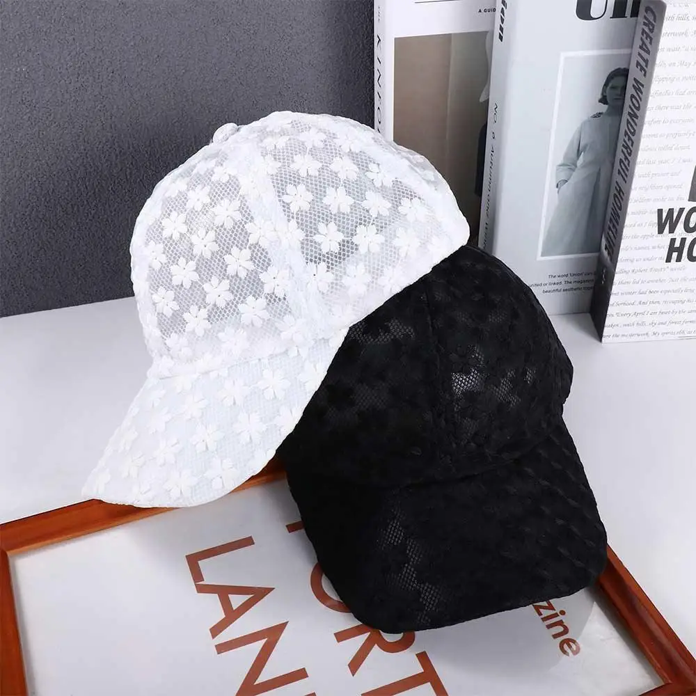 

Fashion Breathable Women Korean Hip Hop Outdoor Mesh Hat Lace Flower Baseball Cap Visors Cap