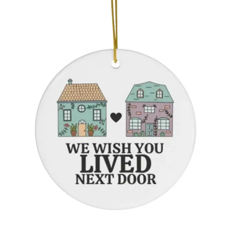 House Neighbor Pattern Round Pendants Christmas Round Ornament Sign Merry Christmas Tree Decorations Sign For Winter Festival