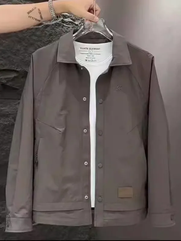 

High-End Men's Casual Sle Pure Color Jaet Collared Workwear Coat Loose Fit Autumn Spring Trendy Brand Outerwear