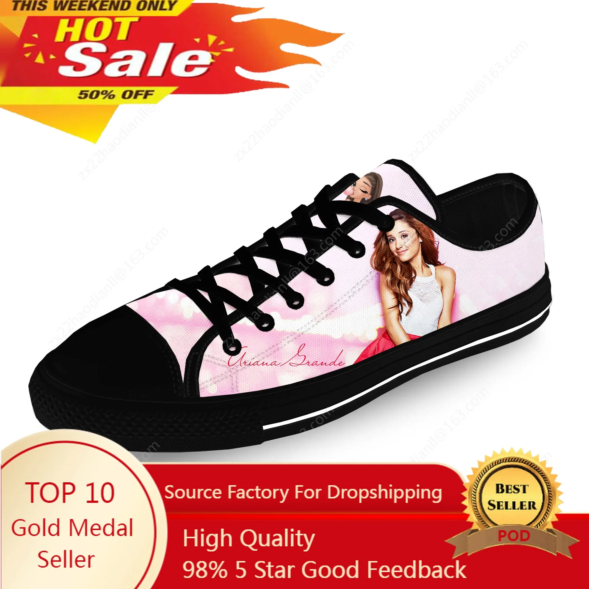 

Grande Pop Singer Music Ariana Casual Cloth 3D Print Low Top Canvas Fashion Shoes Men Women Lightweight Breathable Sneakers