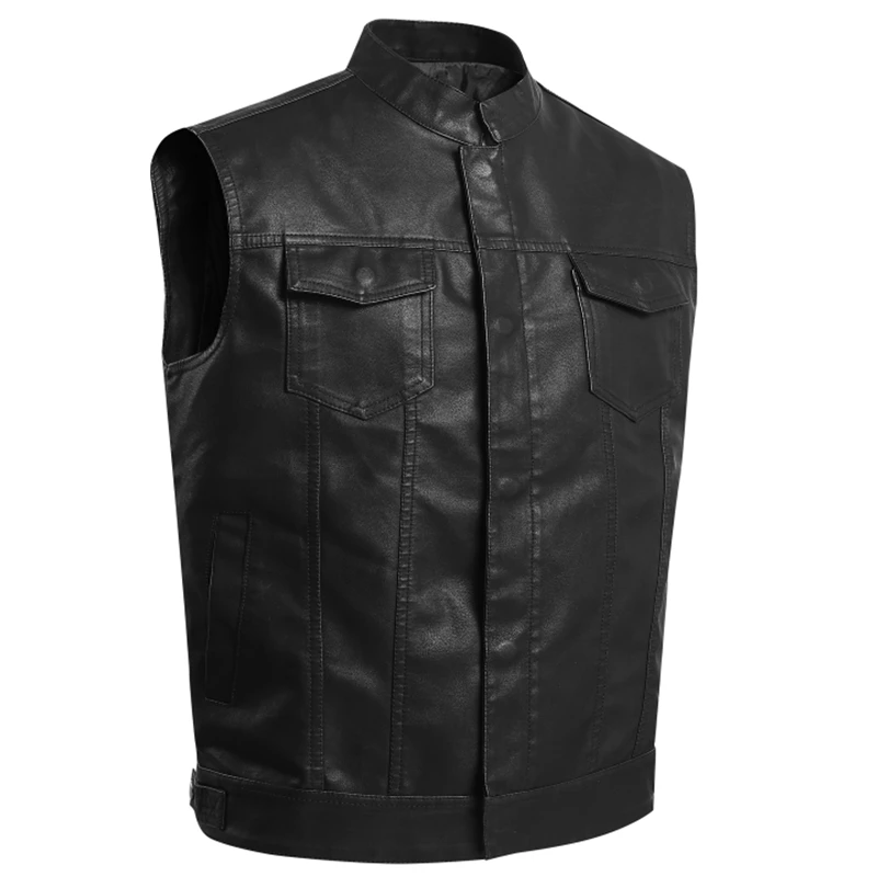 New Leather Vest Luxury Elegant Cool Black Pu Leather Sleeveless Jacket for Men with Zipper Spring Autumn Men Clothing