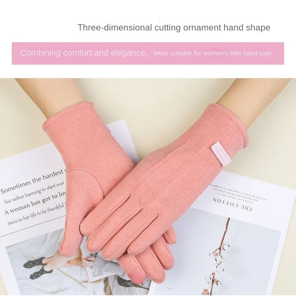Double Sided Plush Finger Gloves Windproof Touchable Screen Warm Gloves Plush Cold Prevention Touch Screen Gloves Women's Style