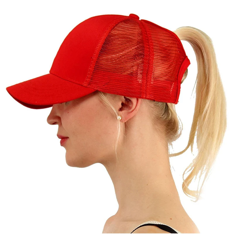 Gorra de béisbol con cola de caballo para mujer, gorra de malla ajustable, deportiva, de Golf, Snapback, Color sólido, alta desordenada, para niña