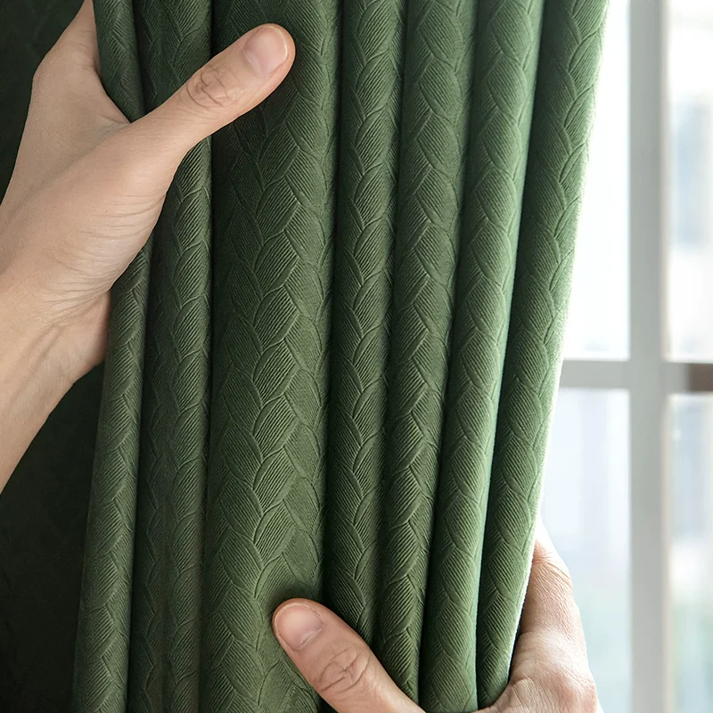 Light Luxury Chenille Blackout Curtains Matcha Green UV Protection Soundproof Drapes for Living Dining Bedroom Home Decor Custom