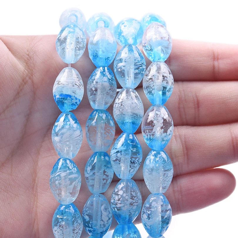 5pcs/Lot Transparent Sea Blue Oval Beads For Jewelry Making Bracelets Anklets Earrings Decoration Glass Spacer Loose Bead Bulk