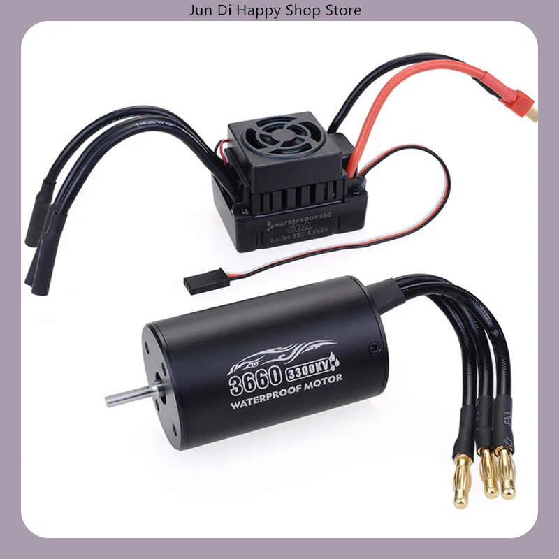 محرك بدون فرشاة 2600 كيلو فولت + 60 أمبير بدون فرش Esc مقاوم للماء مجموعة كاملة سوداء قطع غيار لسيارة 1/10 Rc