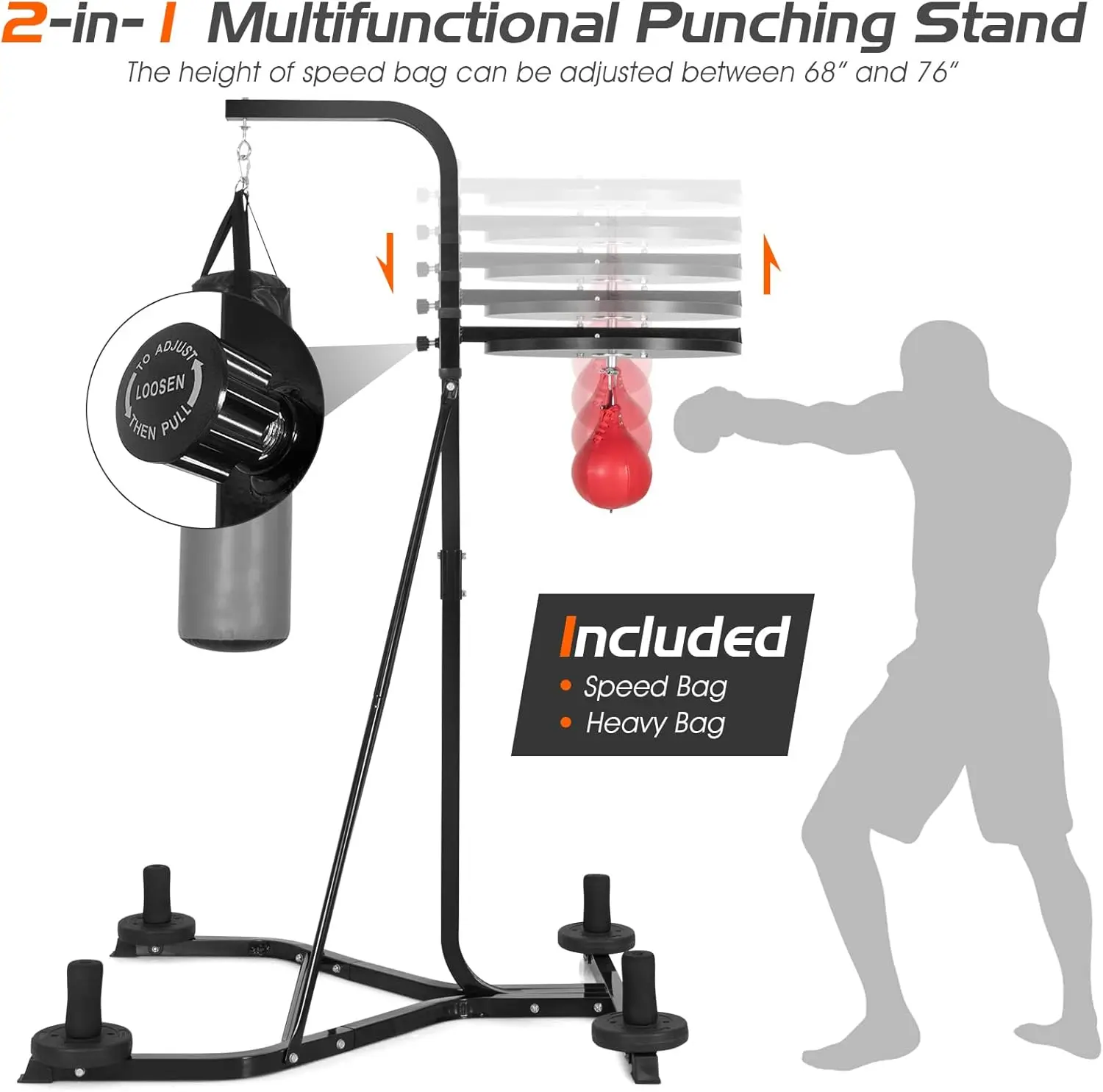 Punching Bag with Stand for Adults, Free-Standing Heavy Bag Stand with Height Adjustable Speed Bag for Boxing, Sandbag Rack Brac