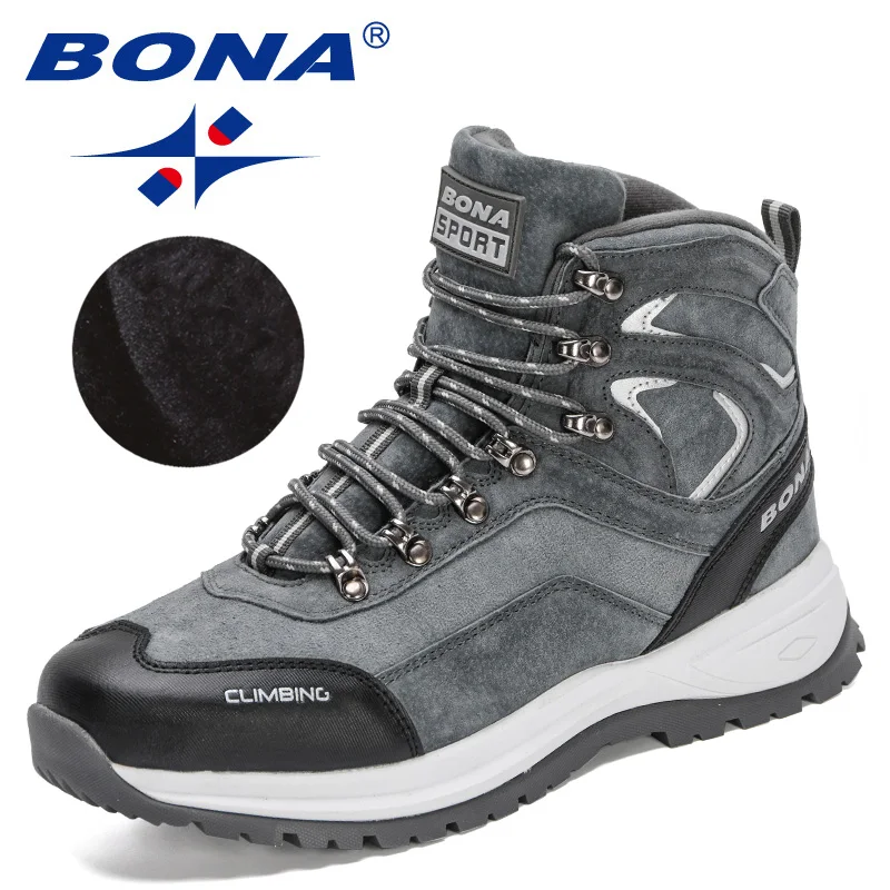 BONA New Designers Suede High Quality Hiking Shoes Men Winter Outdoor Trekking Mountain Boots Man Plush Warm Snow Boots