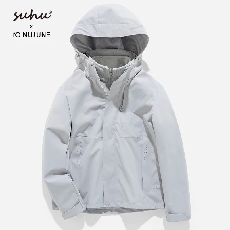 NuJune X SUH Three-in-one trendy brand ski jacket with fleece lining windproof and warm detachable two pieces for men and women