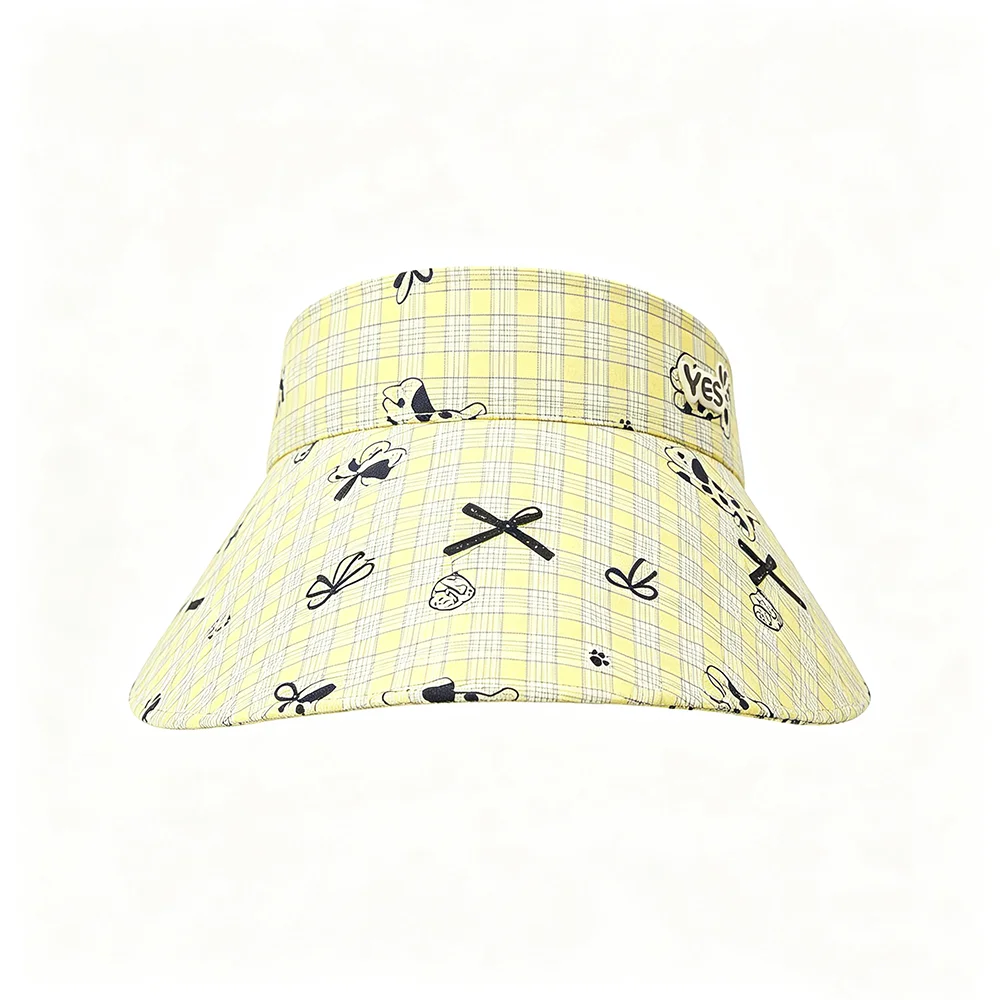Full-pattern checked polka dot dog bow decoration for a sun hat with an open top for sun protection during outings
