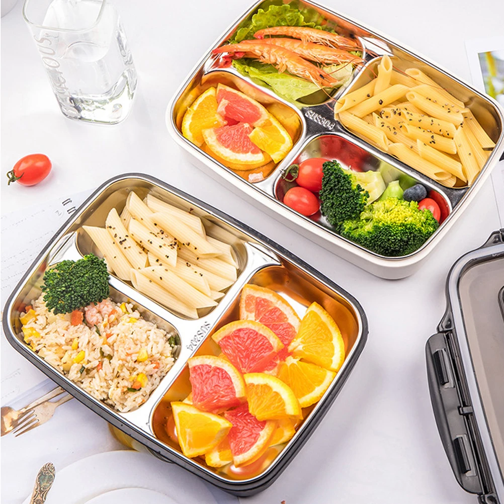 

Stainless Steel Lunch Case Divided Compartments Rice Box Practical Tableware for Daily Use with Plastic Chopsticks and