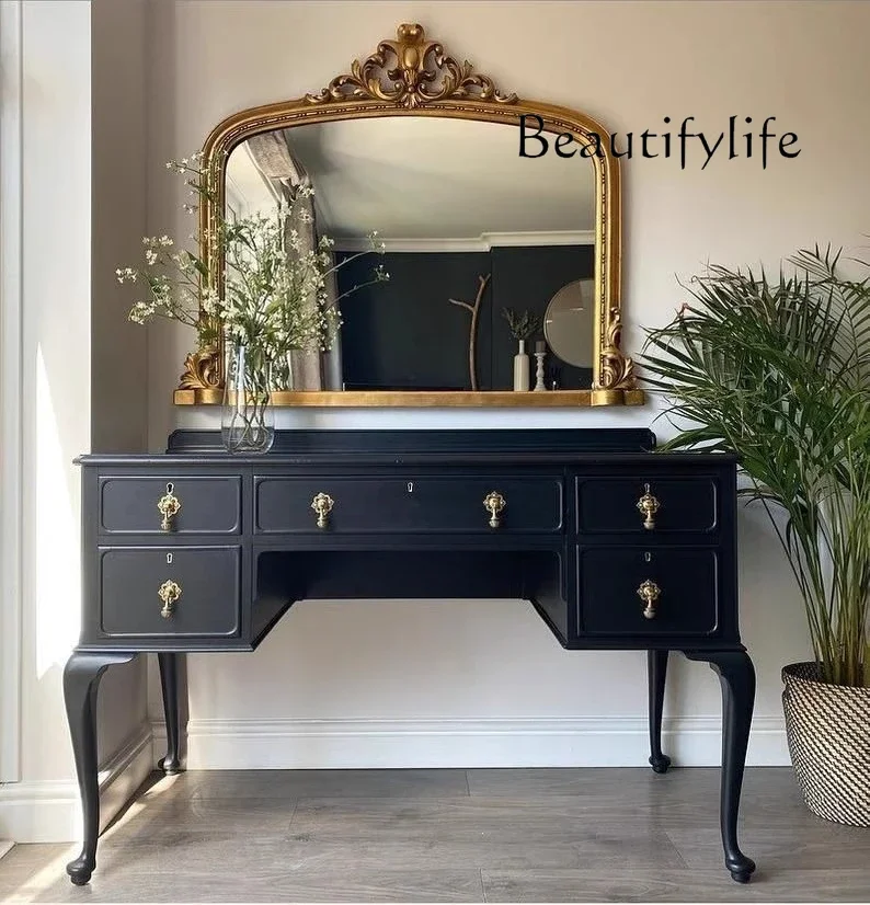 

ZL French retro black solid wood multi-functional American American bedroom high-end dressing table high-end customization