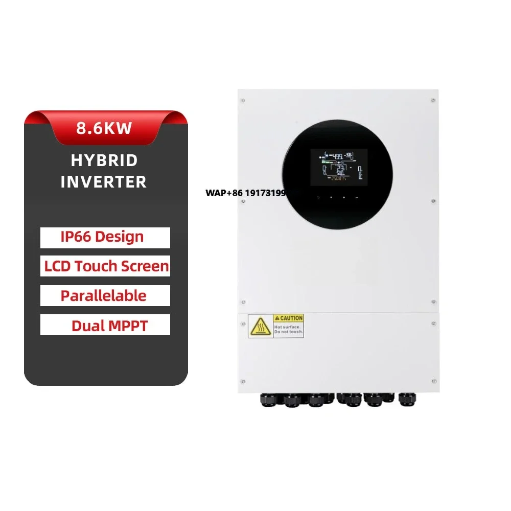 

Solar Inverter Single 8600 Watt Parallel RS485 Wireless LCD Touch Screen 5 Year Warranty Dual IP66 Hybrid Inverter 96%