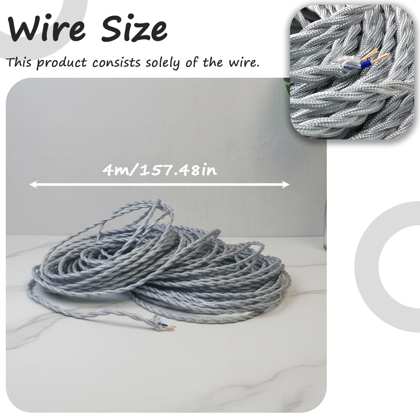 4 Meters Retro Twisted Braided Electrical Cord Wear-Resistant Decorative Lamp Wire for Wall Light Humidifier Coffee Machine Mod