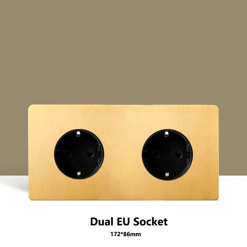 Wall Light Toggle Switch Dual EU FR Socket Gold Stainless Steel Brushed Panel Retro Brass Lever For Home Improvement