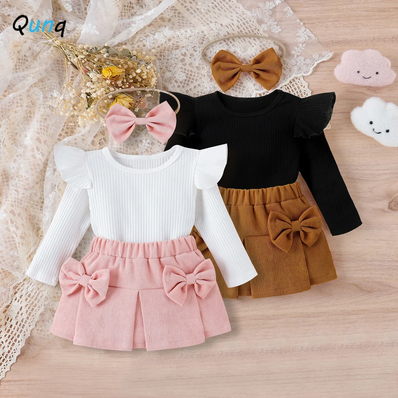 

Qunq 2023 Autumn Winter New Baby Girls Pit O Neck Long Sleeve Top + Corduroy Skirt 2 Pieces Set Casual Kids Clothes Age 0-2T