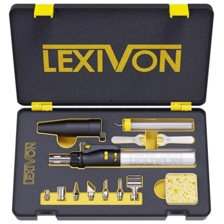 

Butane Soldering Iron Multi-Purpose Kit Cordless Self-Igniting Adjustable Flame 7-Tip Set Pro Grade 125-Watt Equivalent LX-770