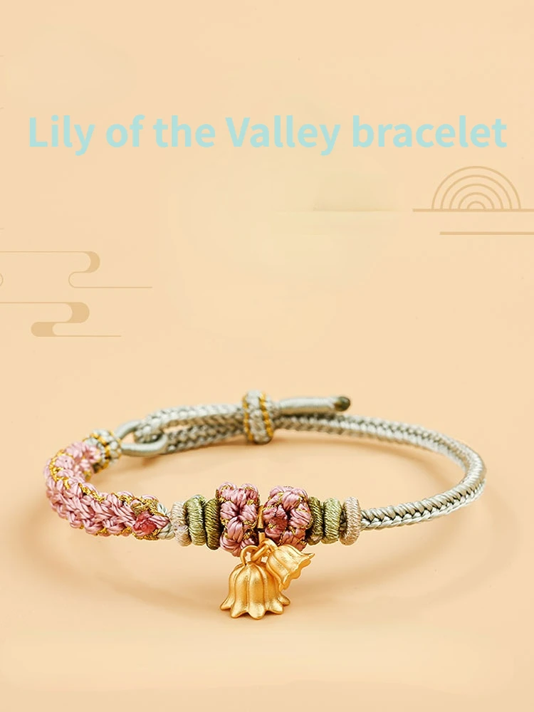 

Figurines Putuo Mountain Lily of The Valley Bracelet Hand-woven Peach Blossom Knot Freesia Bracelet Wang Peach Blossom Gift