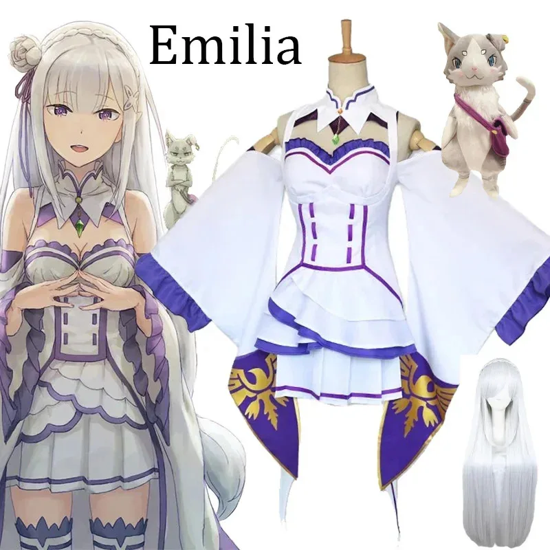 

LCK01 Эмилия Косплей Аниме Re Zero Kara Hajimeru Isekai Seikatsu Косплей Костюм Парик Униформа Платье Костюмы для Хэллоуина Yh1@!