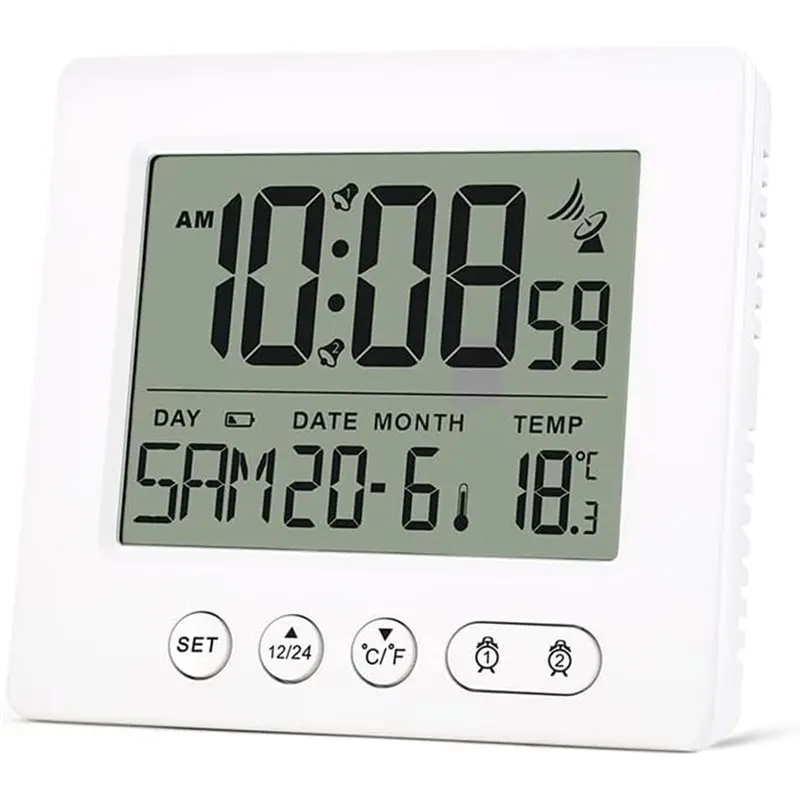 LICE-Automatic Time Digital Radio Alarm Clock With 2 Alarm Times, Radio Clock, 5-Minute Snooze, Temperature Display
