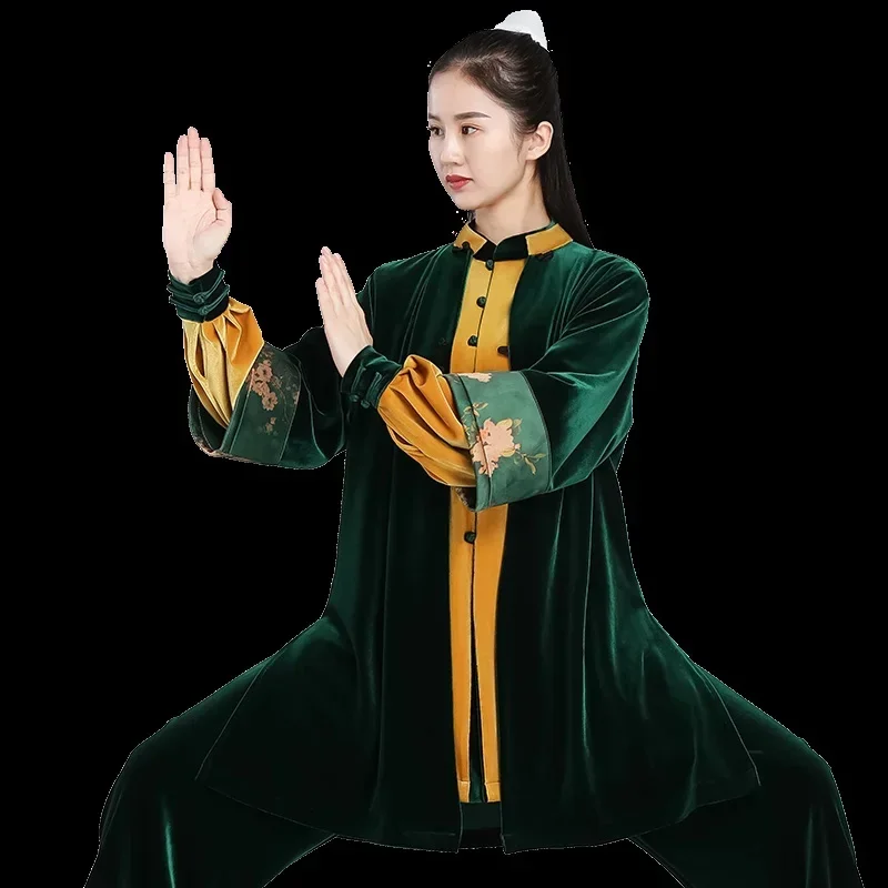 Velour Wushu Clothing Morning Exercise Martial Arts Suit Taichi Performance Kung Fu Outfit Winter Velvet Tai Chi Uniform 124 MN3