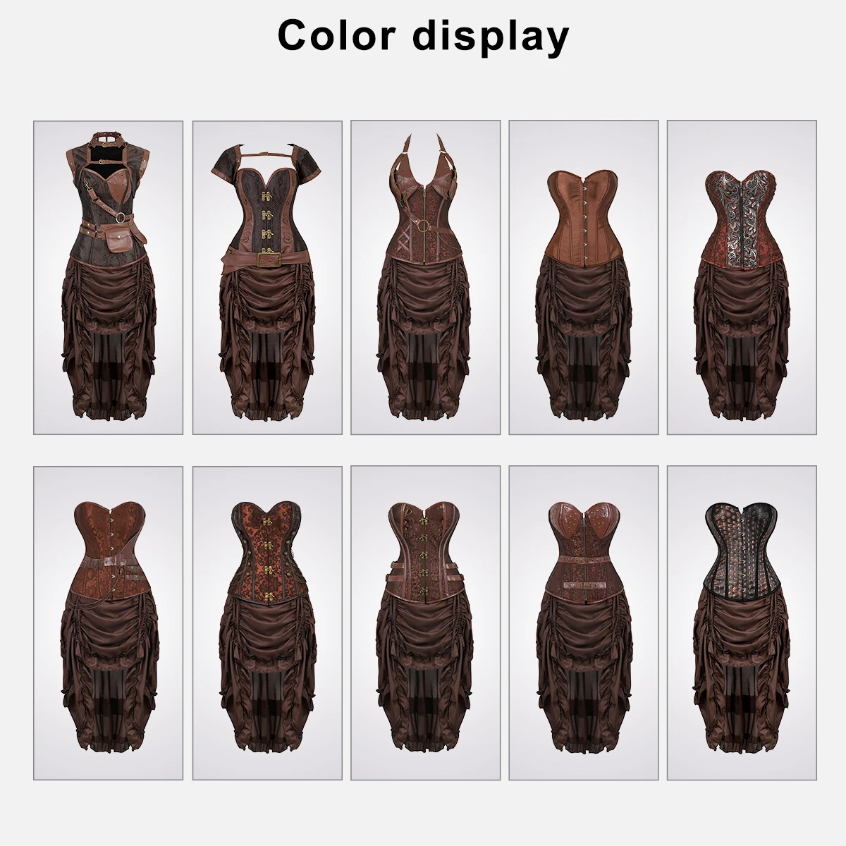 Steampunk Corset Dresses for Women Burlesque Viking Pirate Costume Halloween Cosplay Plus Size Faux Leather Corset Dress Brown