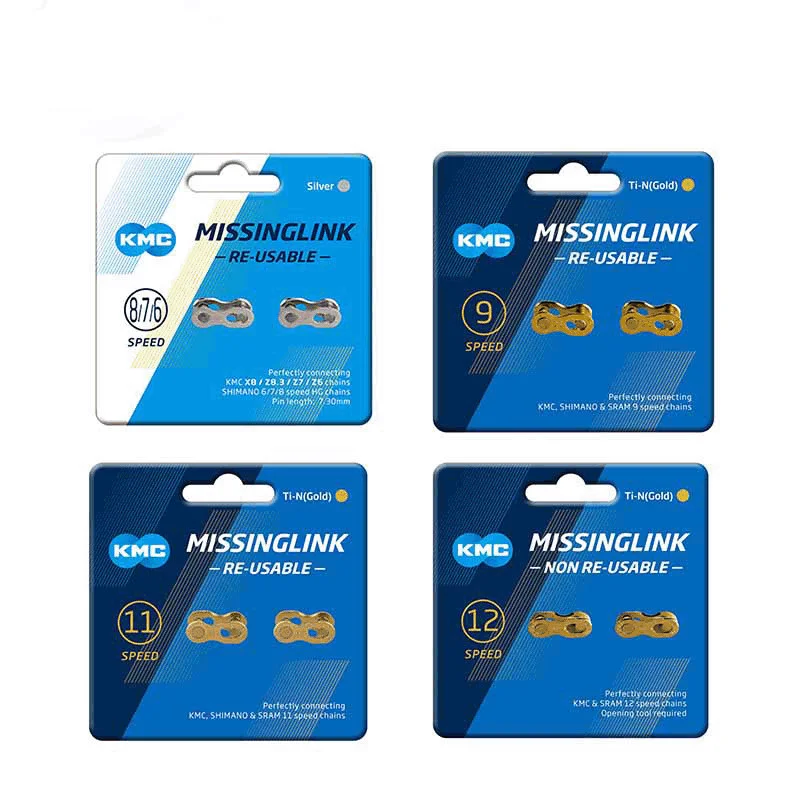 2 Pairs KMC Original Bicycle Chain Links Missing Link Velcro Silver/Gold 6/7/8/9/10/11/12 Speed Bicycle Reusable Chain Velcro