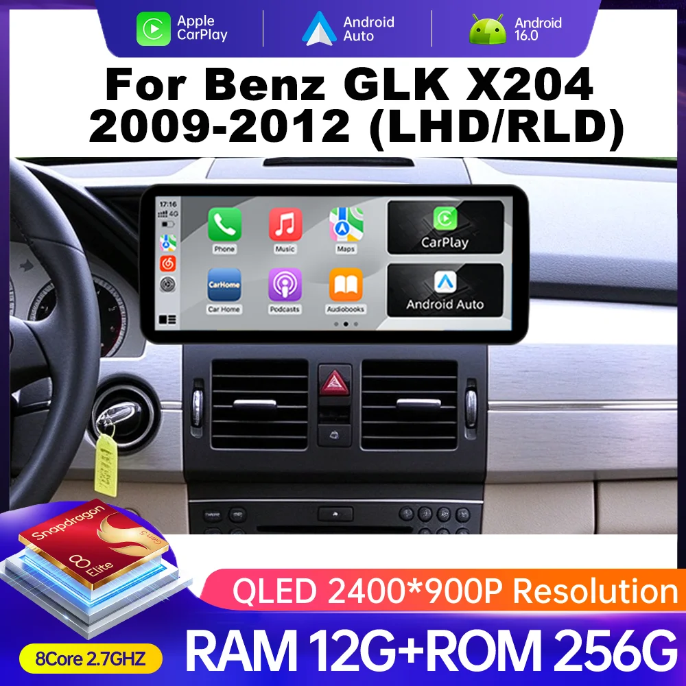12.3 Inch Navigation for Mercedes Benz GLK X204 2009-2012 LHD/RLD Car Radio Android 16 Multimedia Video Player Wireless Carplay